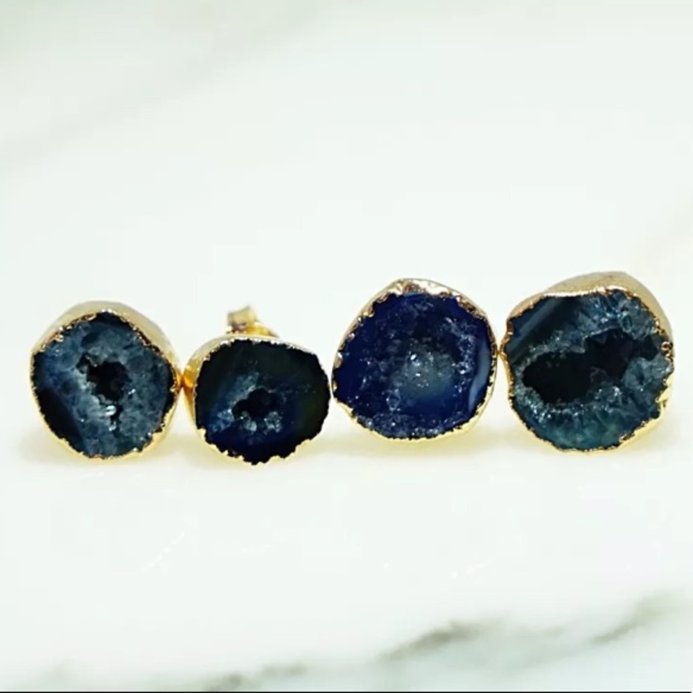 Geode Gem Gold Plated Natural Agate Earrings Studs